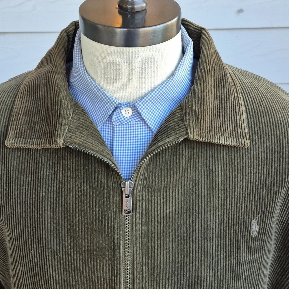 POLO Ralph Lauren Dark Green Corduroy Cotton Blend Sz XL Mens Full‎ Zip Jacket